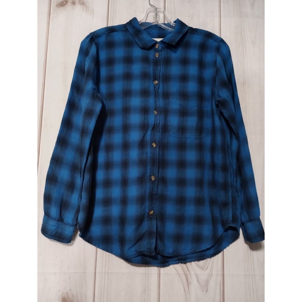 American Eagle Outfitters Blue Black Plaid Boyfriend Fit Button Down Shirt M